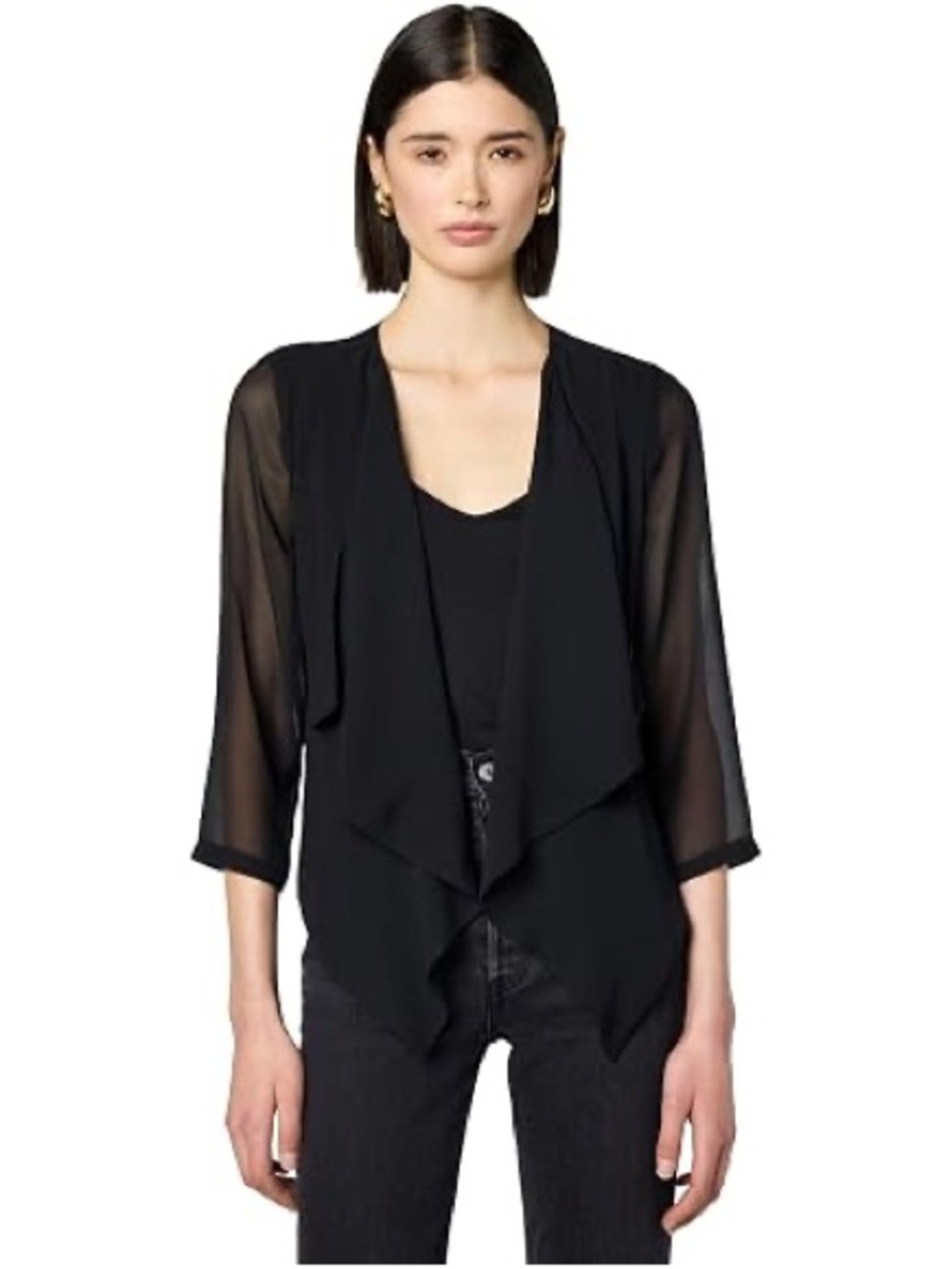 Calvin Klein Sheer See-Thru Open-Front Shrug Blazer Jet Black Medium